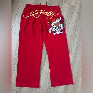 Ed Hardy Love Kills Slowly Baggy Sweatpants in Bold Red Large